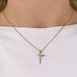 kruis diamant hanger in 14 caraat goud-en witgoud 0,03 ct