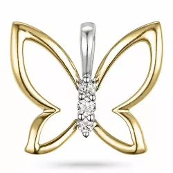vlinder diamant hanger in 14 caraat goud-en witgoud 0,05 ct