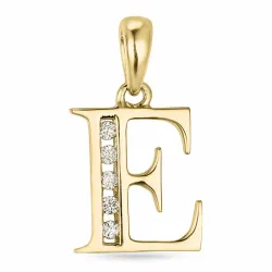 letter e hanger in 14 caraat goud 0,05 ct