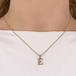 letter e hanger in 14 caraat goud 0,05 ct