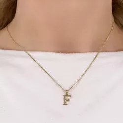 Letter f hanger in 14 caraat goud 0,03 ct