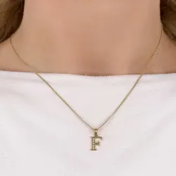 Letter f hanger in 14 caraat goud 0,03 ct