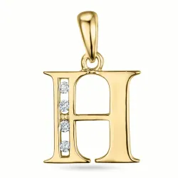 letter h hanger in 14 caraat goud 0,04 ct