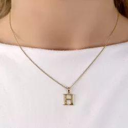 letter h hanger in 14 caraat goud 0,04 ct