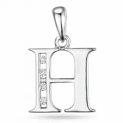 letter h hanger in 14 caraat witgoud 0,04 ct