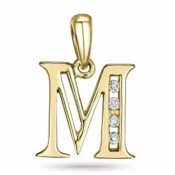 letter m hanger in 14 caraat goud 0,04 ct