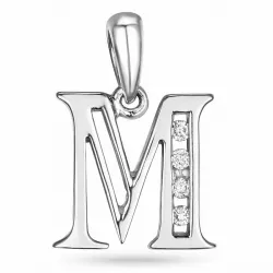 letter m diamanten hanger in 14 caraat witgoud 0,04 ct