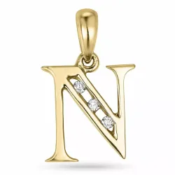 letter n hanger in 14 caraat goud 0,03 ct