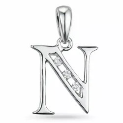 letter n hanger in 14 caraat witgoud 0,03 ct