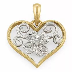 hart diamant hanger in 14 caraat goud-en witgoud 0,06 ct