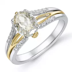 kwarts diamant ring in 14 karaat goud-en witgoud 0,90 ct 0,12 ct