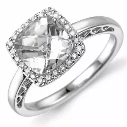 vierkant kwarts diamant ring in 14 karaat witgoud 0,12 ct 2,00 ct