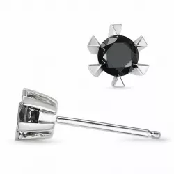 2 x 0,20 ct zwart solitaire oorbel in 14 karaat witgoud met zwart diamant 
