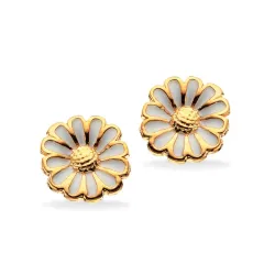 7,5 mm Scrouples margriet oorbellen in verguld sterlingzilver witte emaille