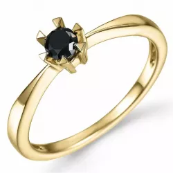 zwart diamant solitaire ring in 14 karaat goud 0,21 ct