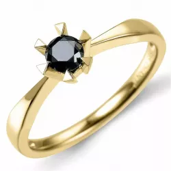 zwart solitaire ring in 14 karaat goud 0,32 ct