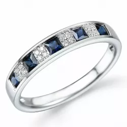 blauwe saffier diamant ring in 14 karaat witgoud 0,08 ct 0,66 ct