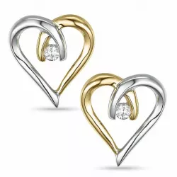 hart diamant oorsteker in 14 karaat goud en witgoud met diamant 