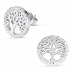 Joanli Nor boom van het leven oorbellen in gerodineerd zilver witte zirkoon