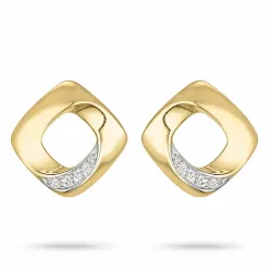 vierkant diamant oorsteker in 14 karaat goud en witgoud met diamant 