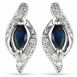 Saffier diamant oorbellen in 14 karaat witgoud met diamanten en saffieren 