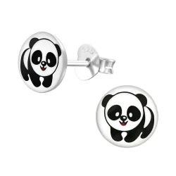 panda oorsteker in zilver