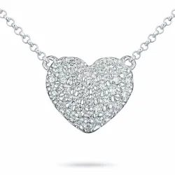 42 cm ketting met hartjes hanger in 14 karaat witgoud 0,25 ct