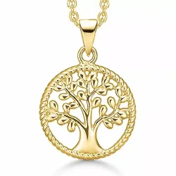 15 mm støvring design boom van het leven ketting met hanger in verguld sterlingzilver