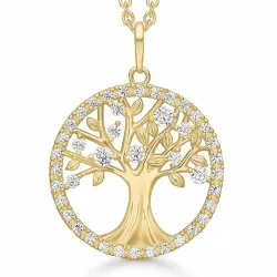 20 mm Støvring Design boom van het leven ketting met hanger in 8 karaat goud met vergulde zilveren ketting