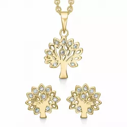 Støvring Design boom van het leven zirkoon sieraden set in verguld sterlingzilver witte zirkoon