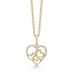 Støvring Design hart ketting met hanger in 14 karaat goud met vergulde zilveren ketting witte zirkoon