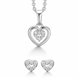 Støvring Design hart set met oorbellen en ketting in gerodineerd zilver witte zirkonen