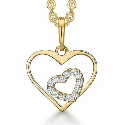 Støvring Design hart ketting met hanger in 14 karaat goud met vergulde zilveren ketting witte zirkoon