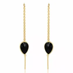 Lange druppel onyx oorbellen in verguld sterlingzilver
