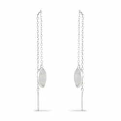 lange druppel maansteen oorbellen in zilver - Loom Stones