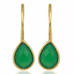 lange druppel onyx oorbellen in verguld sterlingzilver