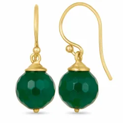 rond groene onyx oorbellen in verguld sterlingzilver - Loom Stones