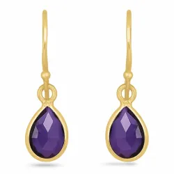 lange druppel amethist oorbellen in verguld zilver - Loom Stones
