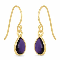 lange druppel amethist oorbellen in verguld zilver - Loom Stones