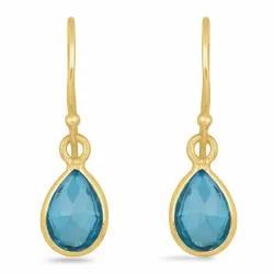 lange druppel aquamarijn oorbellen in verguld zilver - Loom Stones