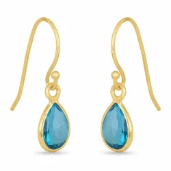 lange druppel aquamarijn oorbellen in verguld zilver - Loom Stones