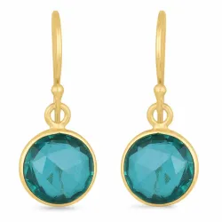 lange rond aquamarijn oorbellen in verguld zilver - Loom Stones