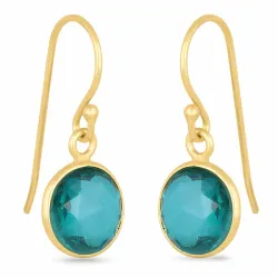 lange rond aquamarijn oorbellen in verguld zilver - Loom Stones