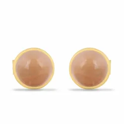 matte rond roze kwarts oorsteker in verguld sterlingzilver - Loom Stones