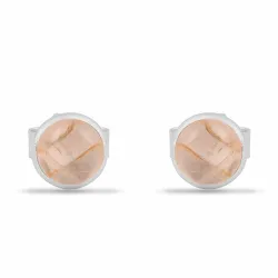 matte rond roze kwarts oorsteker in zilver