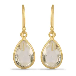 lange druppel kwarts oorbellen in verguld zilver - Loom Stones