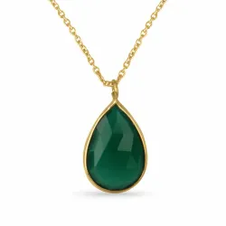 Groen onyx ketting in verguld sterlingzilver met hanger in verguld sterlingzilver