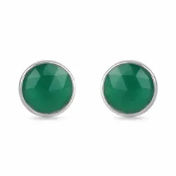 Rond groene onyx oorsteker in zilver