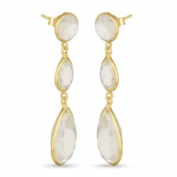 druppelvormig witte kwarts oorbellen in verguld sterlingzilver - Loom Stones