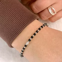 zwart onyx armband in zilver 18,0 mm plus 5,0 cm x 4,0 mm